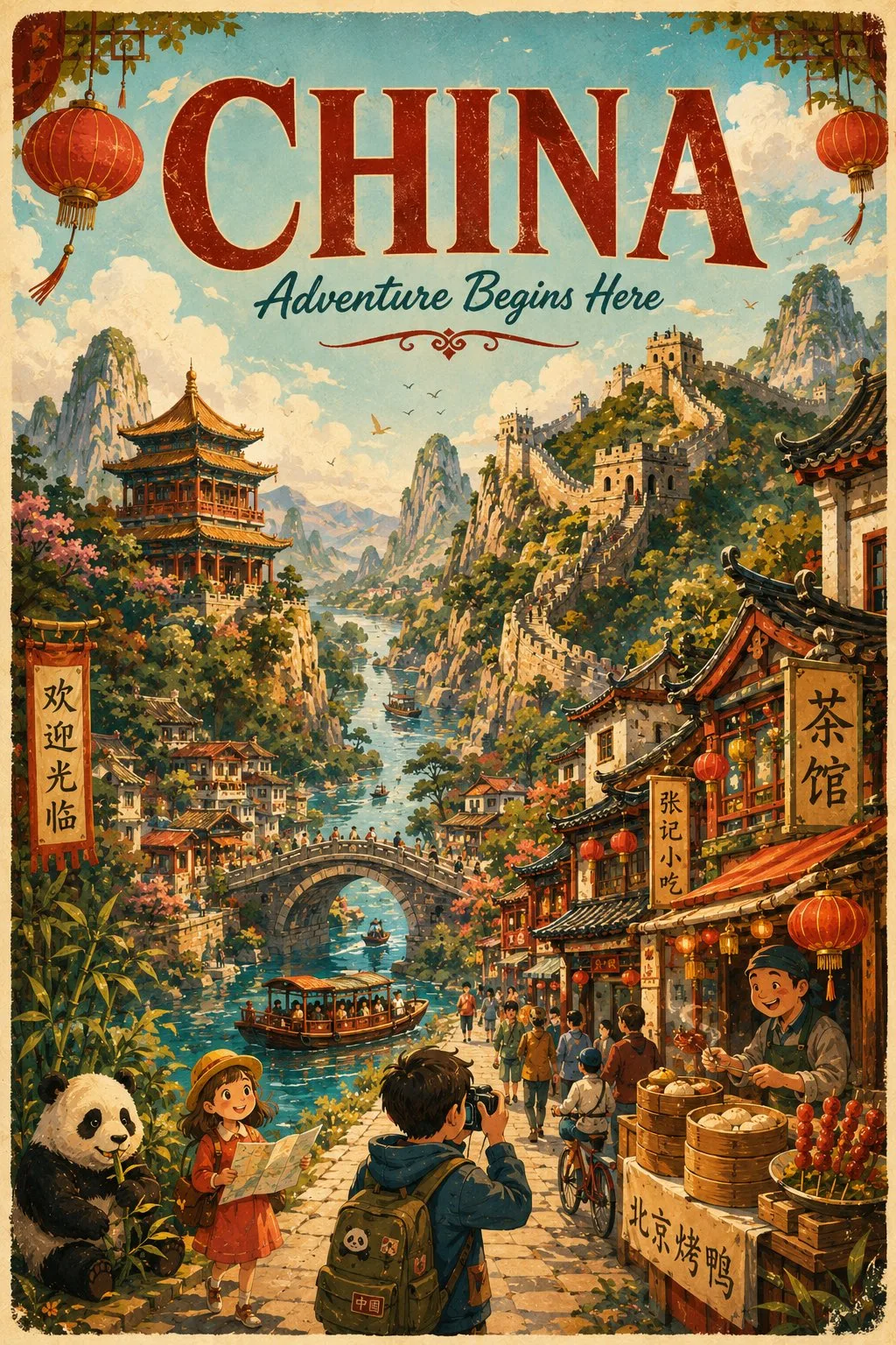 Vintage cartoon travel poster prompt — After