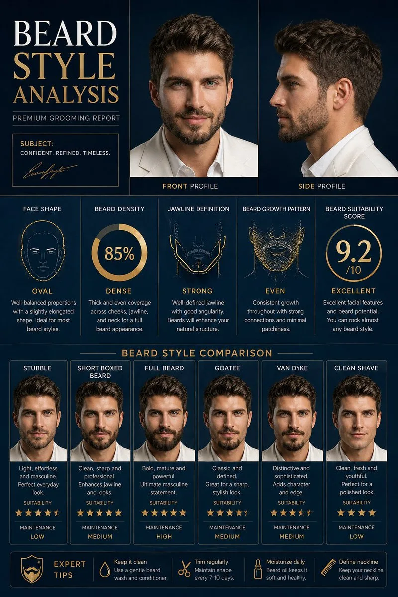 Premium beard analysis poster — Sonra