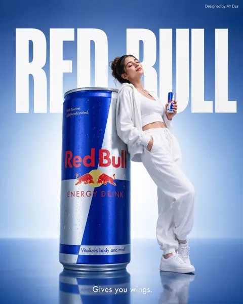 Minimalist red bull commercial ad design