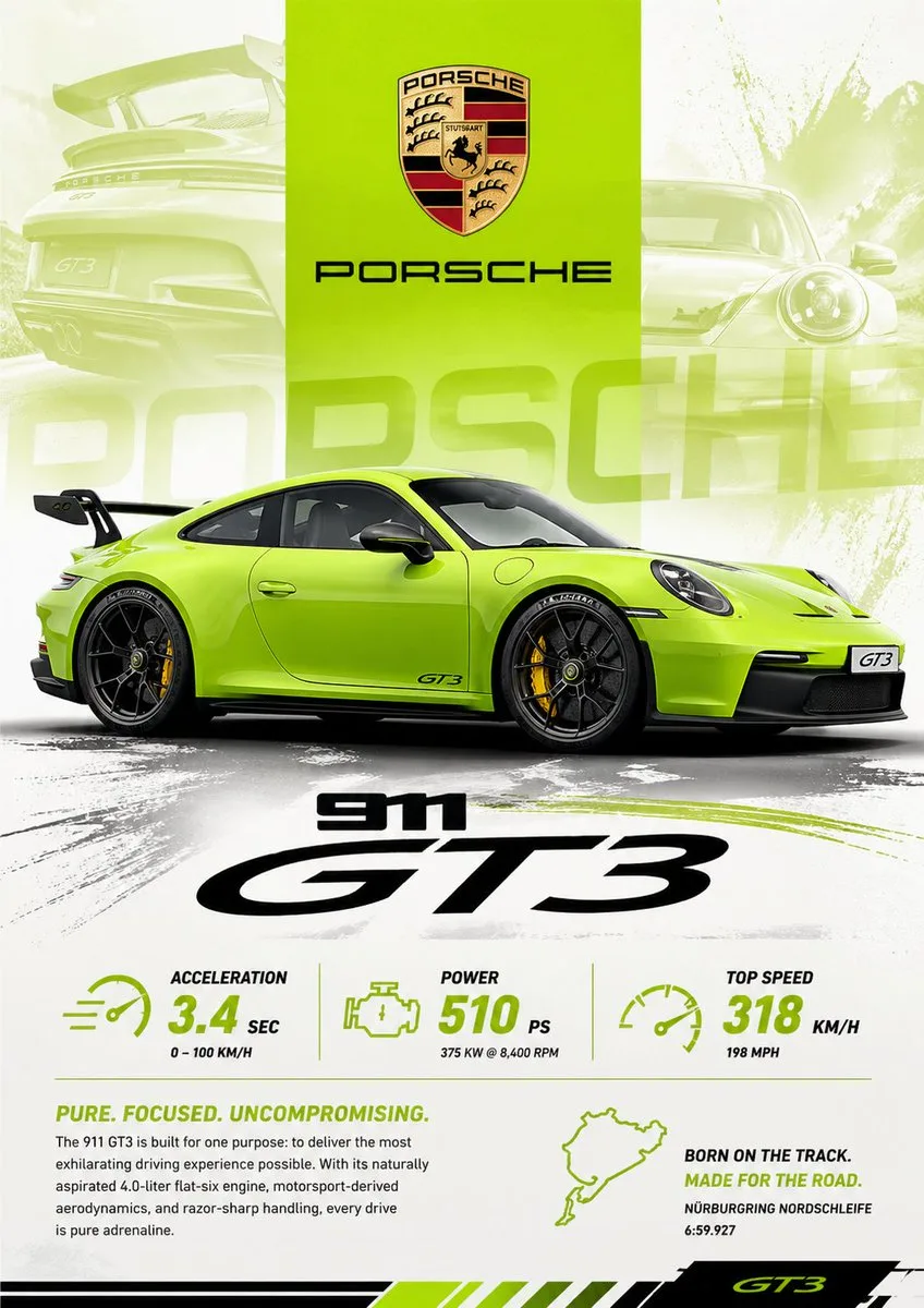 Dynamic lime green porsche poster — Sonra