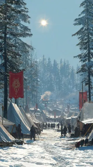 Winter forest realistic camp