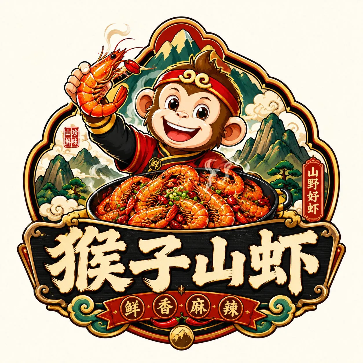 Guochao style catering badge logo design — After