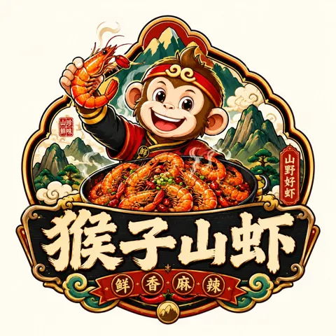 Guochao style catering badge logo design
