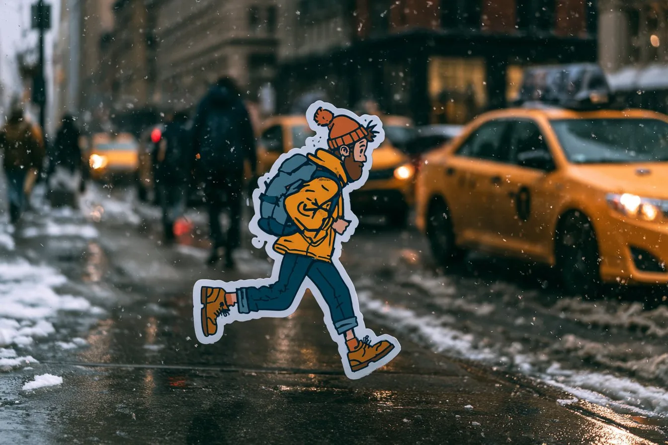 2d cartoon sticker real world composition — After