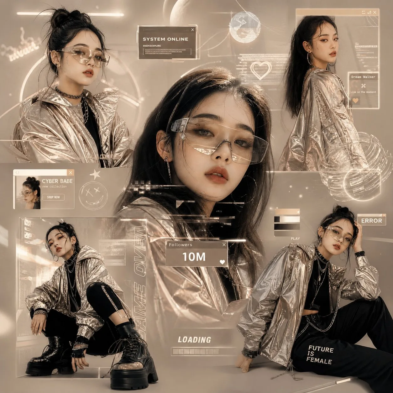 Futuristic gen z korean street fashion collage — Sonra
