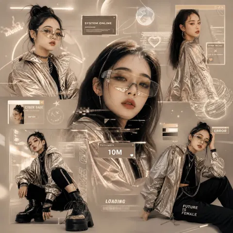 Futuristic gen z korean street fashion collage