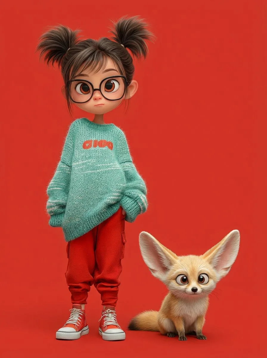 Pixar style girl with cute fox — After