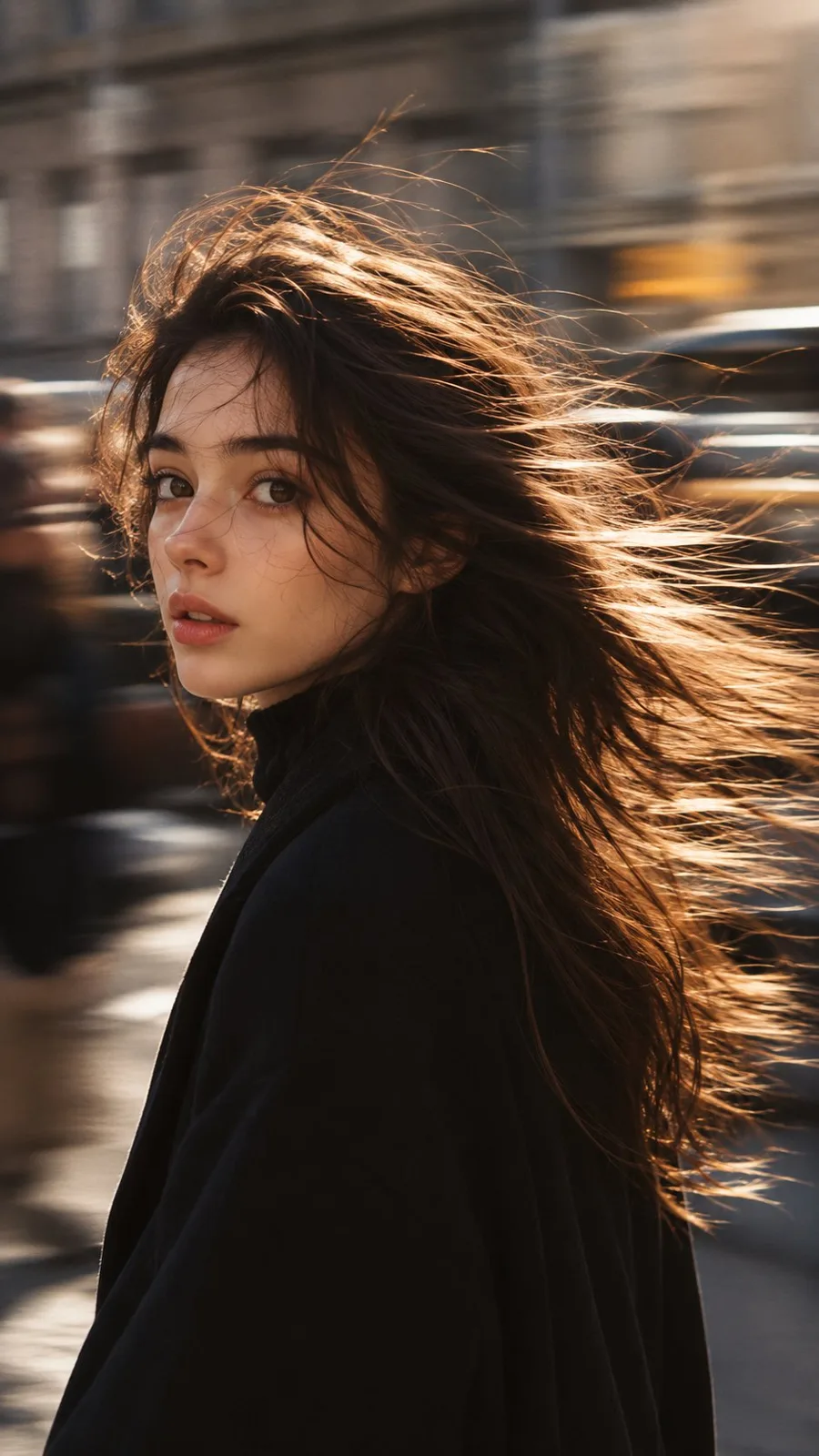 Realistic fashion street portrait motion blur — Sonra