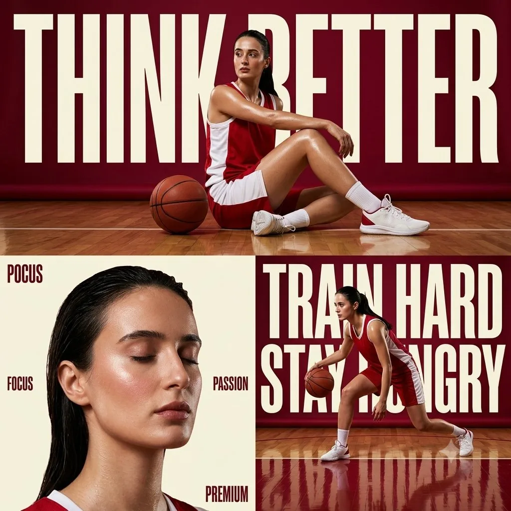 Ultra premium sports editorial poster collage female basketball — Sonra