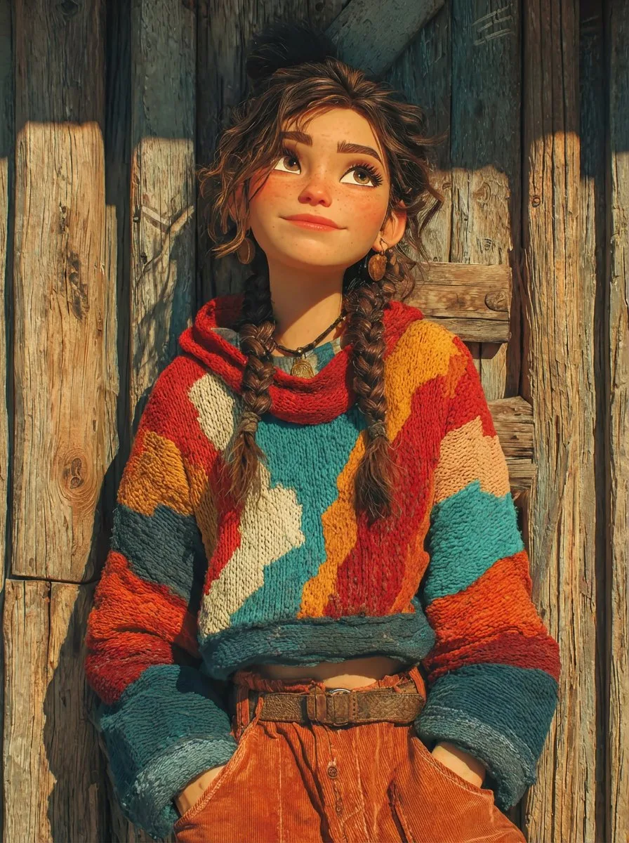Golden hour pixar style girl — After