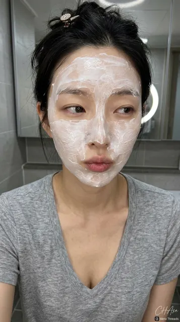 Homecare skincare facial mask selfie closeup