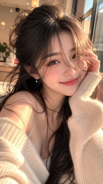 Photorealistic golden hour selfie portrait