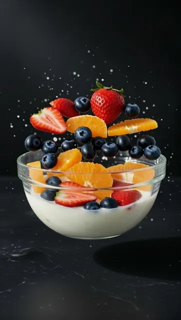 Cinematic floating fruit salad