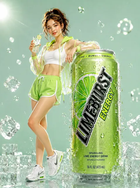 Limeburst energy drink commercial woman neon