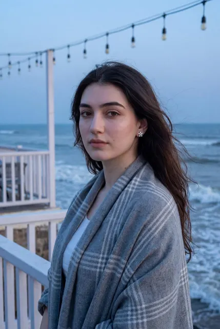 Blue hour seaside girl