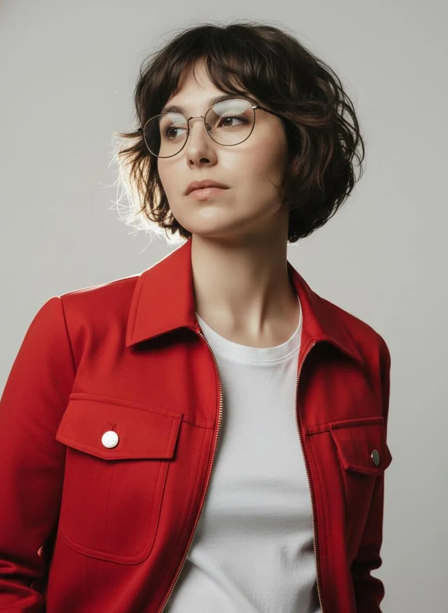 Minimalist studio red jacket portrait — After