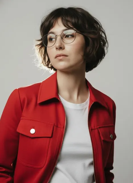 Minimalist studio red jacket portrait