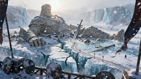 Forgotten giant ruins frozen valley