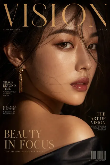 Extreme close up asian elegant woman magazine cover
