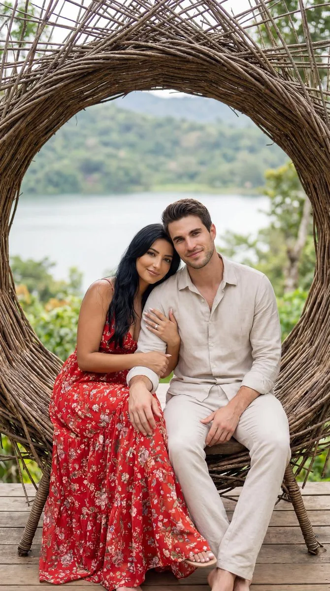 Romantic red dress in woven love nest — Sonra