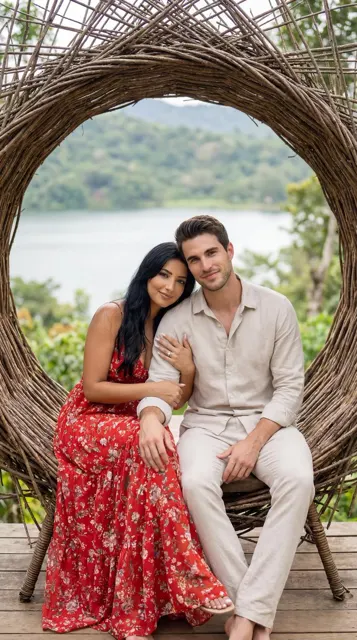 Romantic red dress in woven love nest