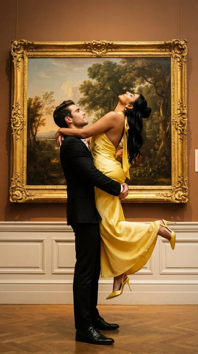Museum yellow satin embrace — After