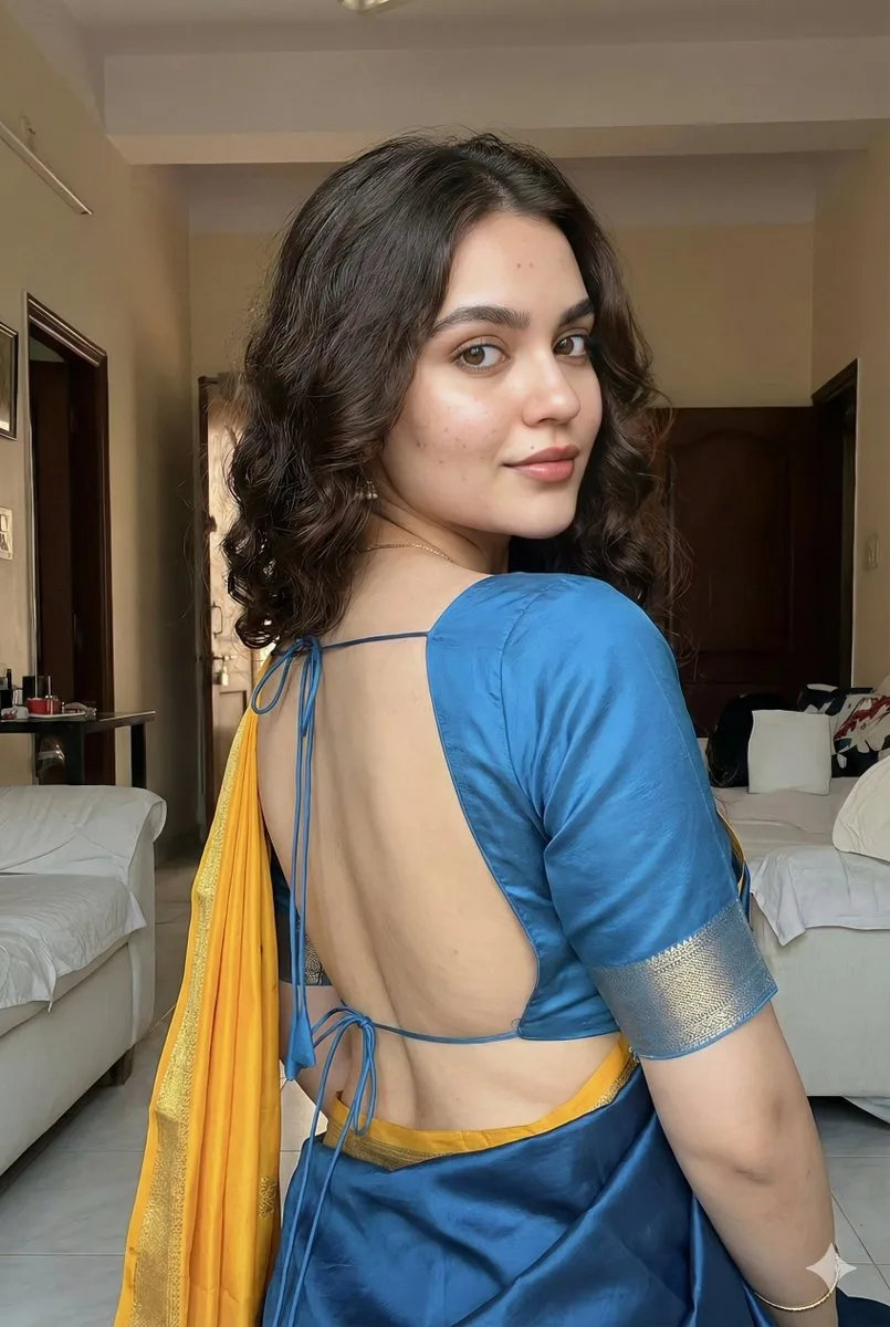 Elegant pink saree over shoulder — After
