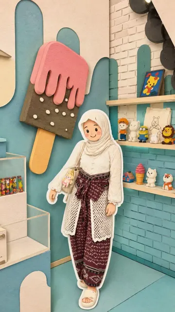 Cute kawaii muslim characters pastel cafe photography