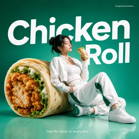 Minimalist commercial ad giant chicken roll
