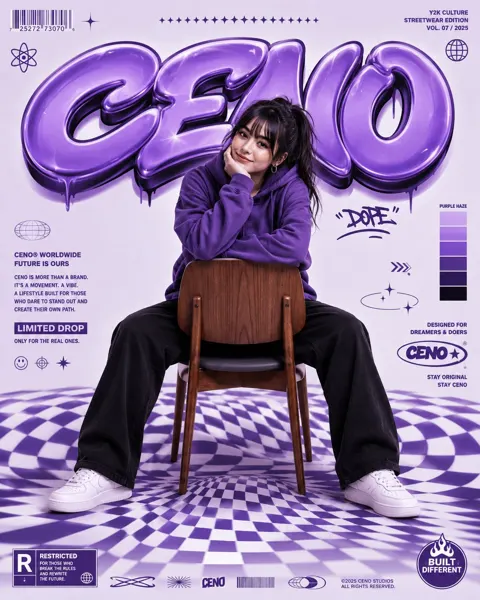 Ultra modern y2k streetwear purple editorial poster