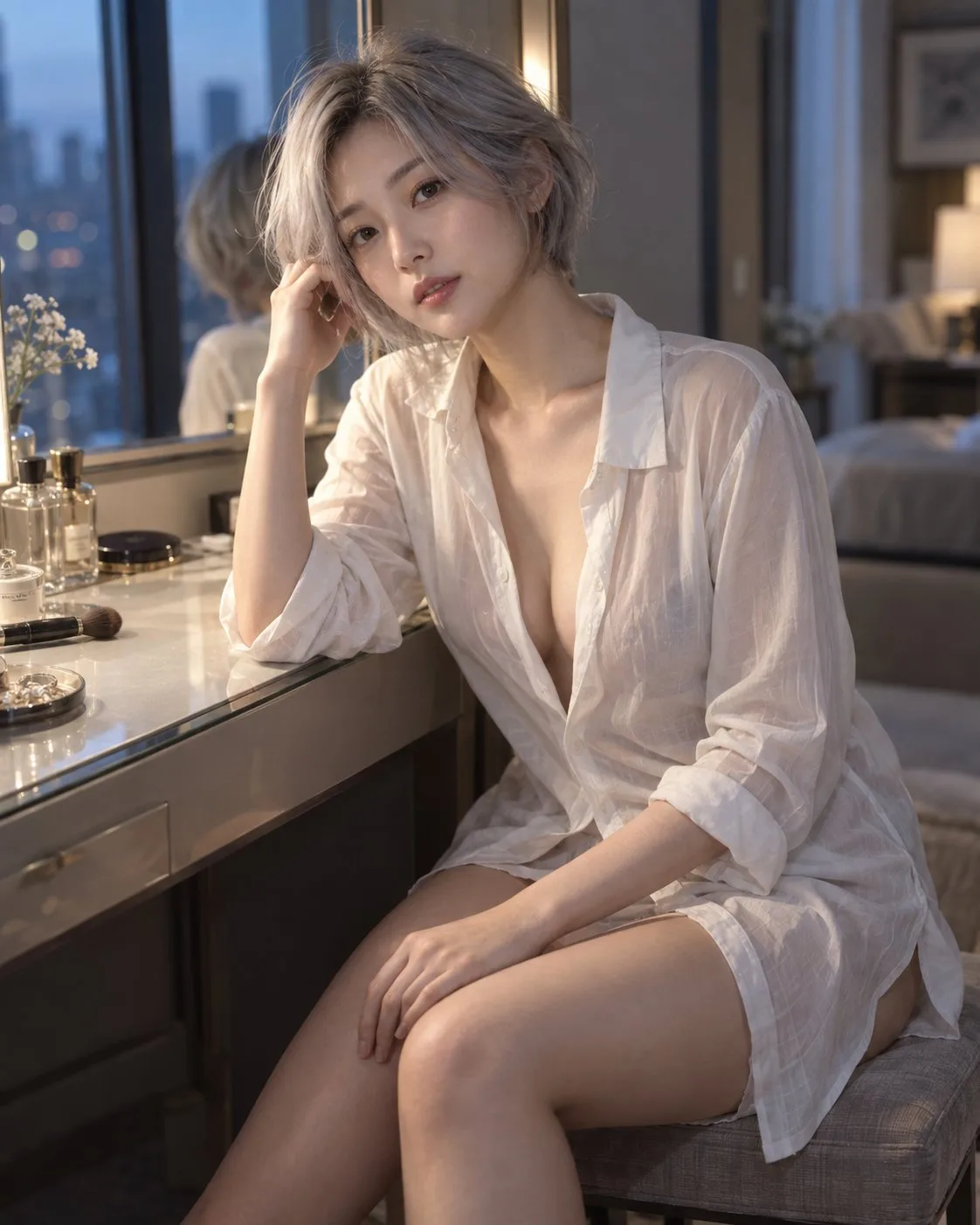 Japanese fashion editorial silver bob woman dressing room — Sonra