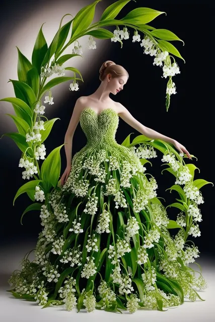 Ethereal woman lily of the valley gown
