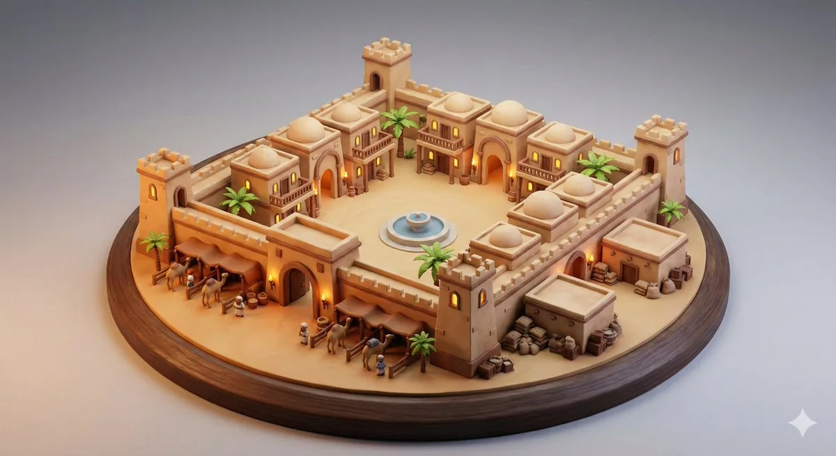 Desert caravanserai diorama — After