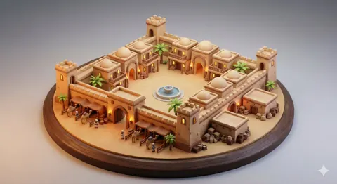 Desert caravanserai diorama