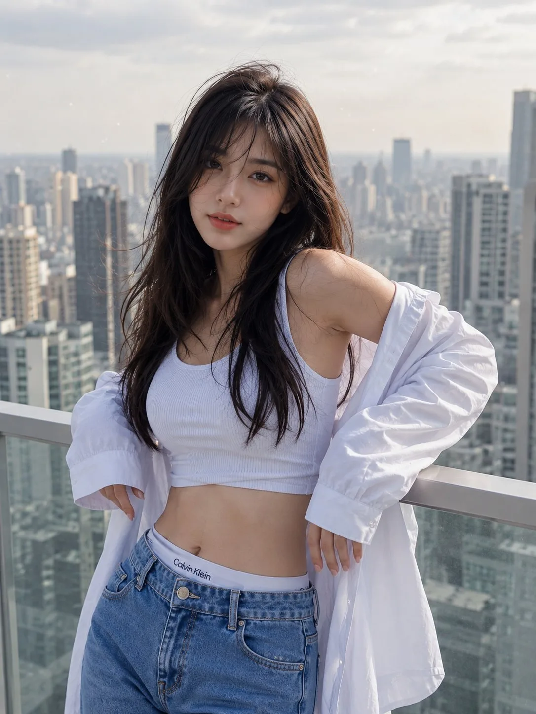 Ultra realistic east asian woman cityscape portrait — After