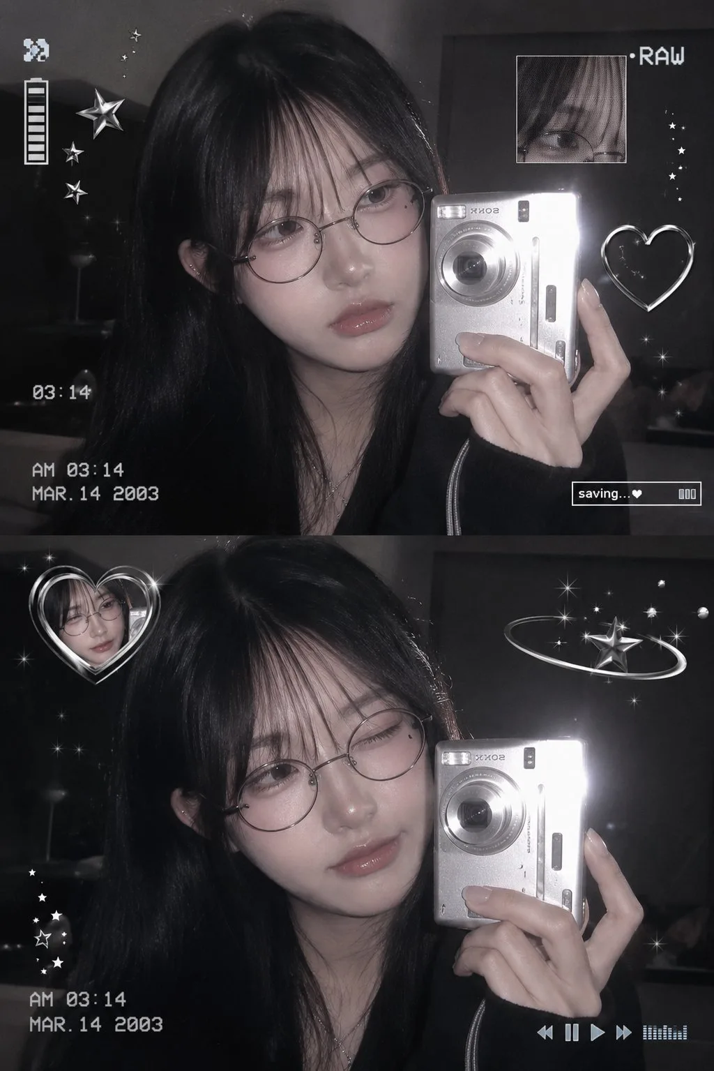 Aesthetic y2k korean girl mirror selfie digicam style — After
