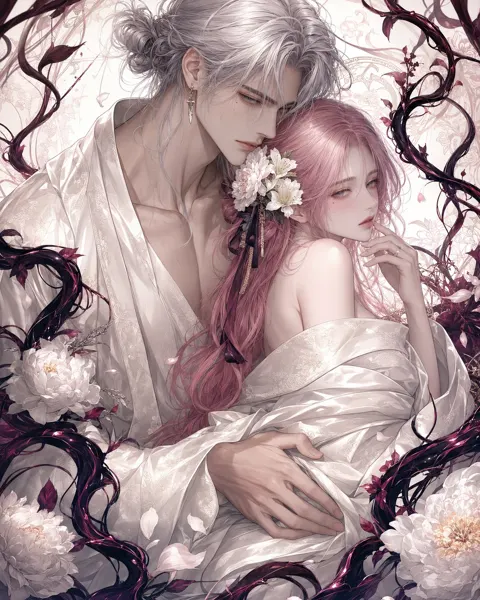 High end korean manhwa couple illustration