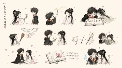 Minimalist hand drawn lin daiyu wu dalang narrative