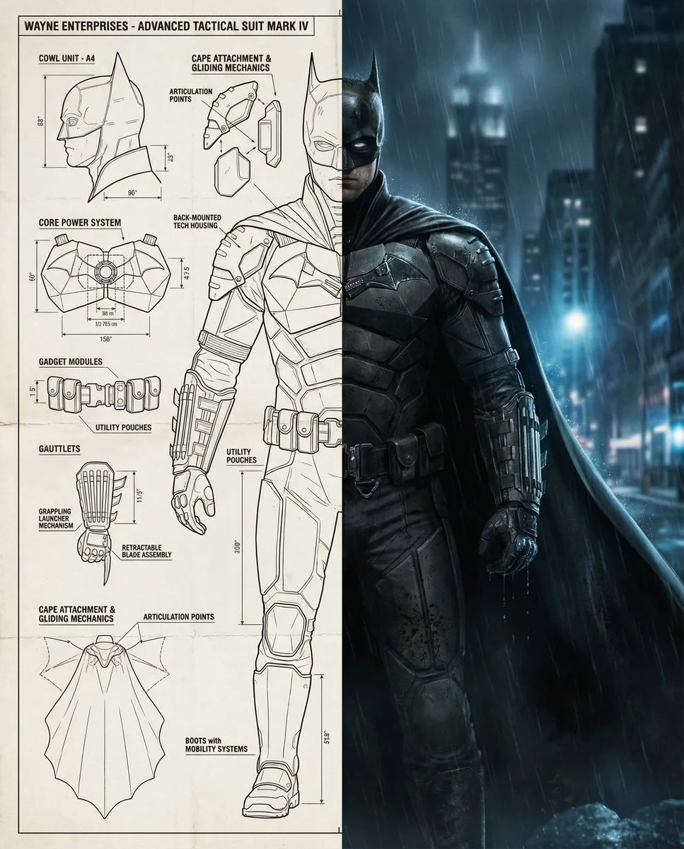 Wayne tech blueprint dark knight split screen — After