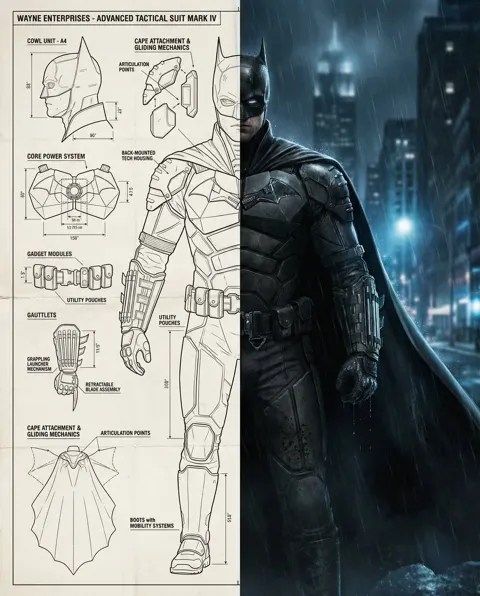 Wayne tech blueprint dark knight split screen