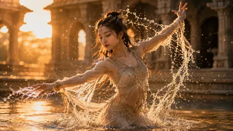 Subject interacting with natural elements slow motion