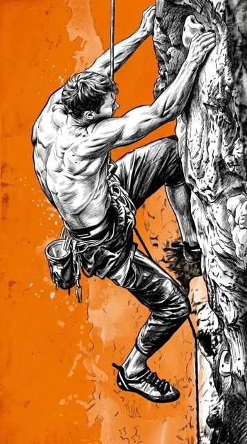 Hand drawn monochrome illustration dark orange background