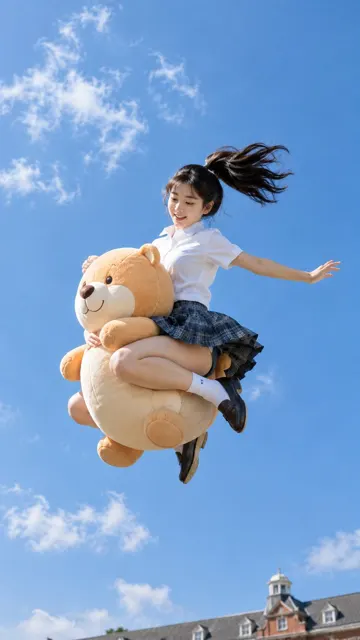 Realistic east asian college student jump photography
