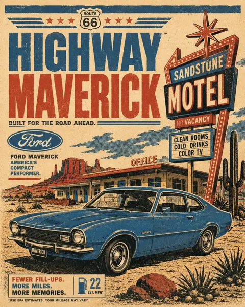 Retro 70s automotive travel poster aesthetic