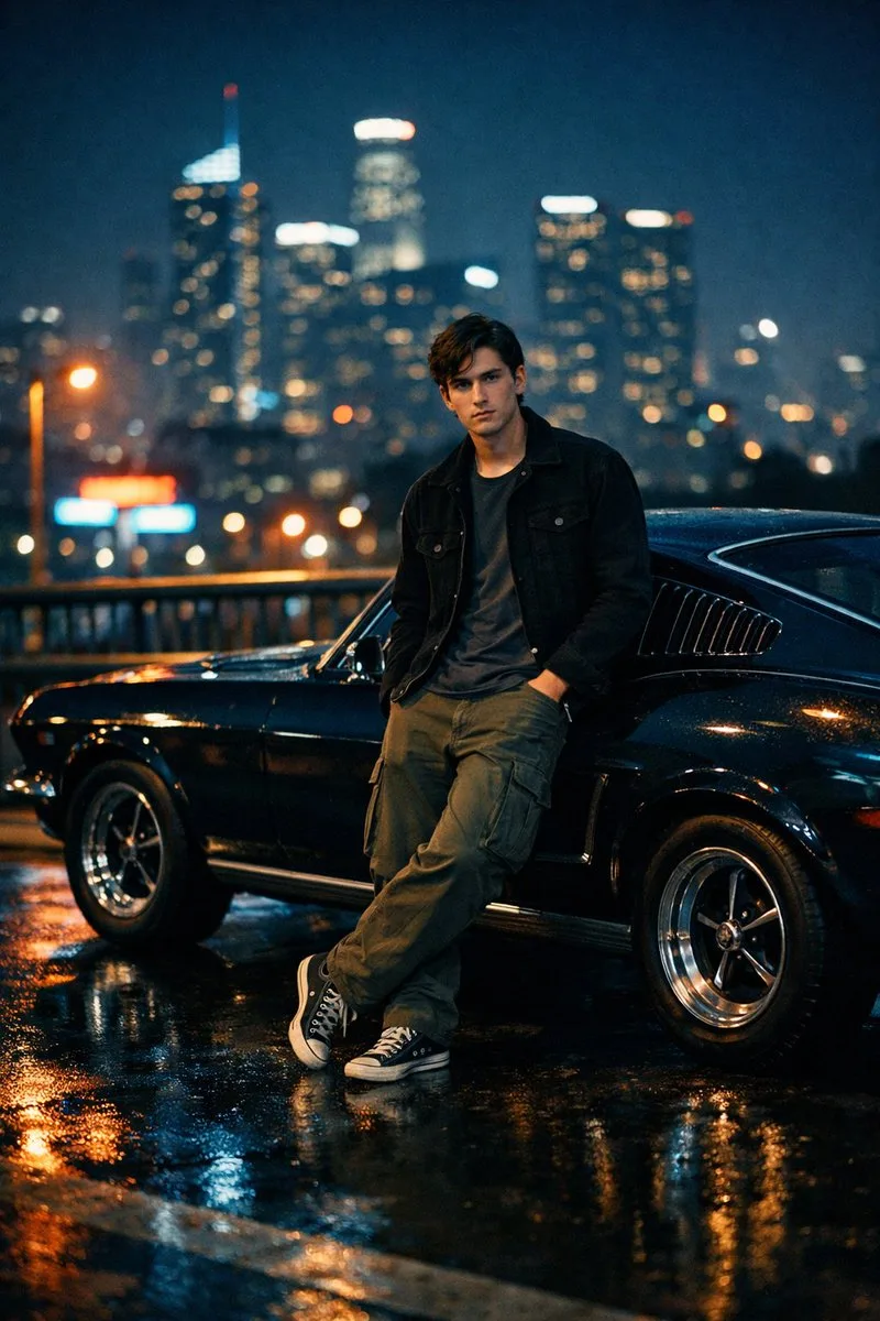 Cinematic night black mustang — Sonra