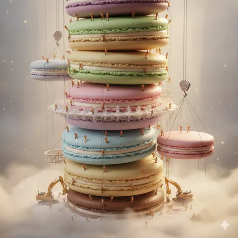 Surreal macaron skyscraper construction