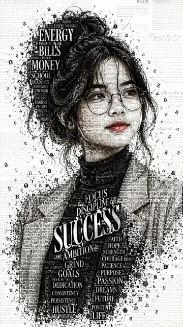 Black white typographic fashion portrait mosaic