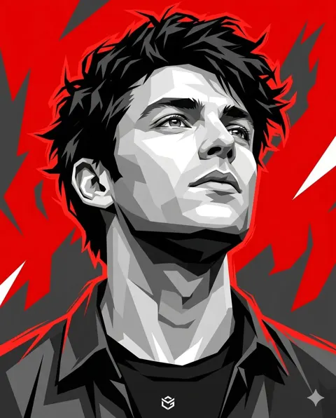 Cyberpunk vector man portrait red background