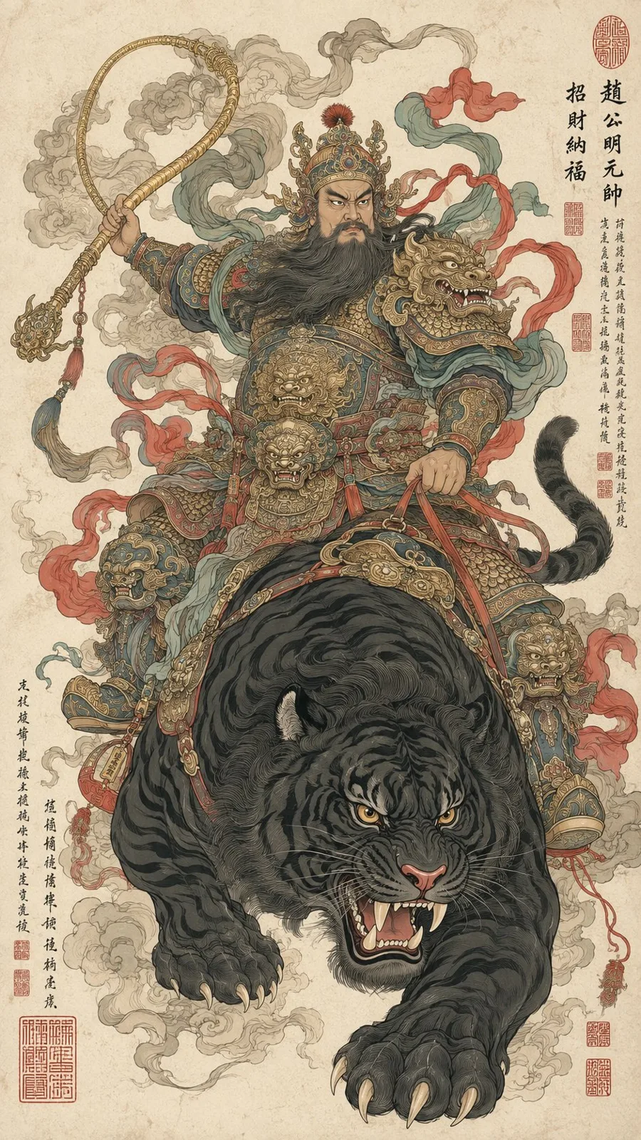 Oriental deity mythical beast gongbi icon illustration — Sonra