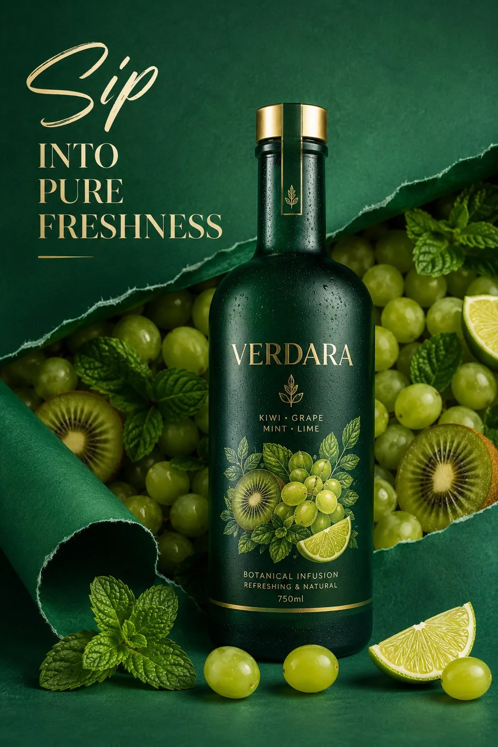 Luxury verdara emerald green bottle photography — Sonra